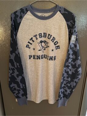 '47 Heather Gray Tee with Navy Ringer and Camo Graphic